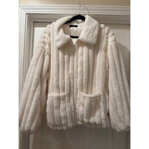 shein curve jacket white faux fur 2XL